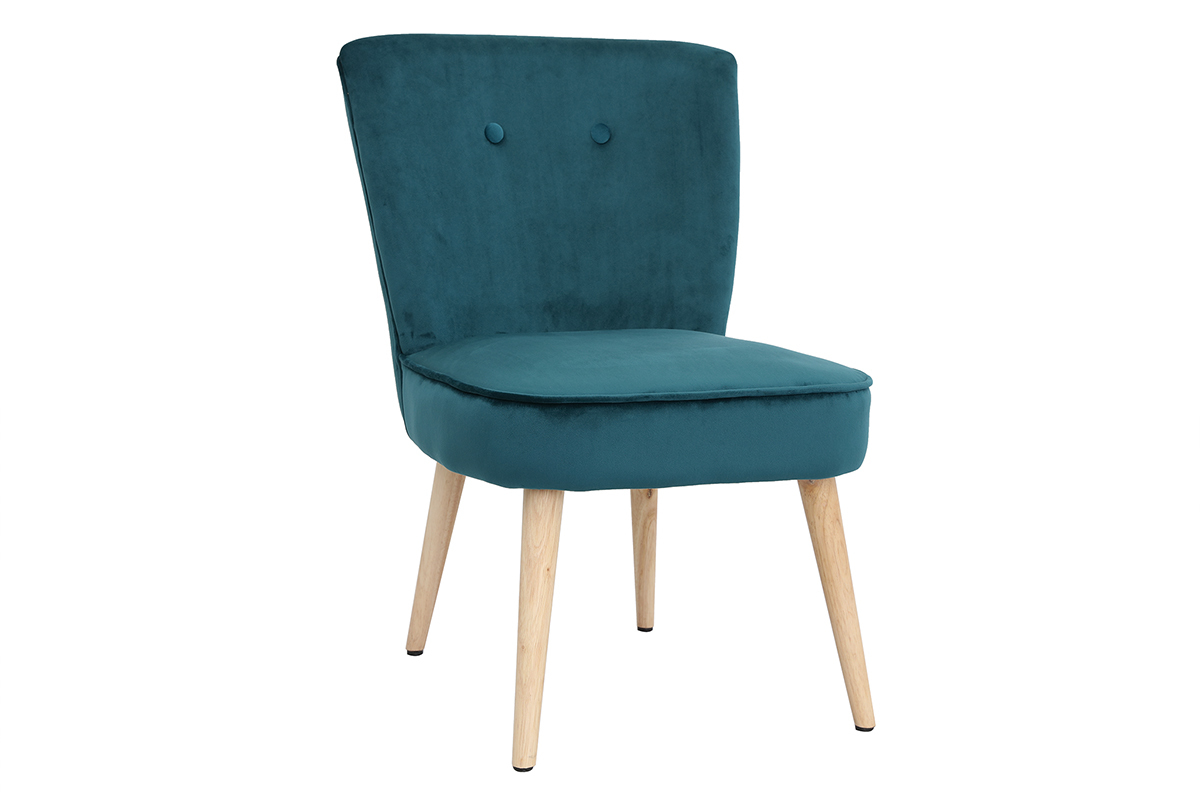 Fauteuil scandinave en velours bleu canard SAYU