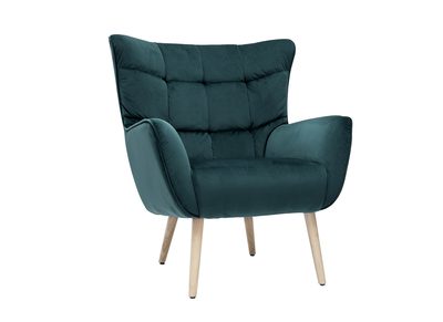 Fauteuil scandinave en velours bleu p&eacute;trole AVERY