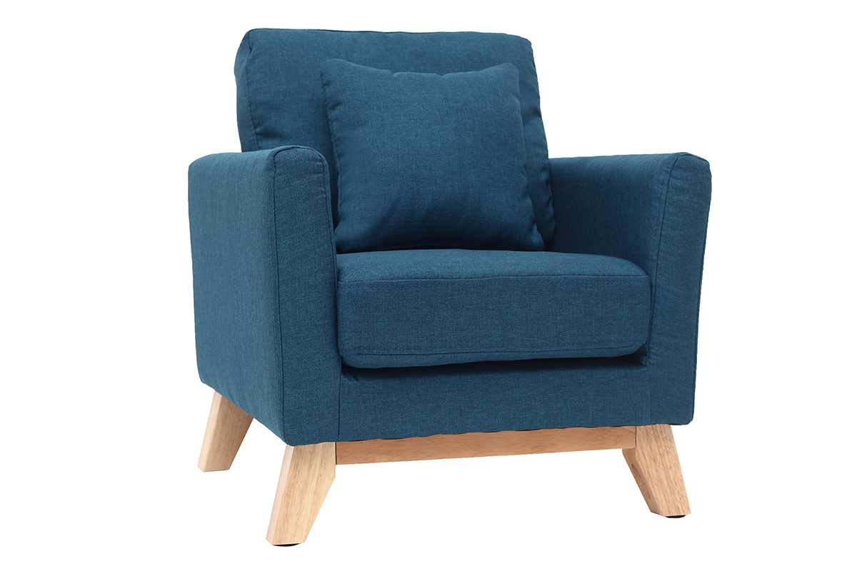 Fauteuil scandinave enfant dhoussable en tissu bleu canard et bois clair BABY OSLO