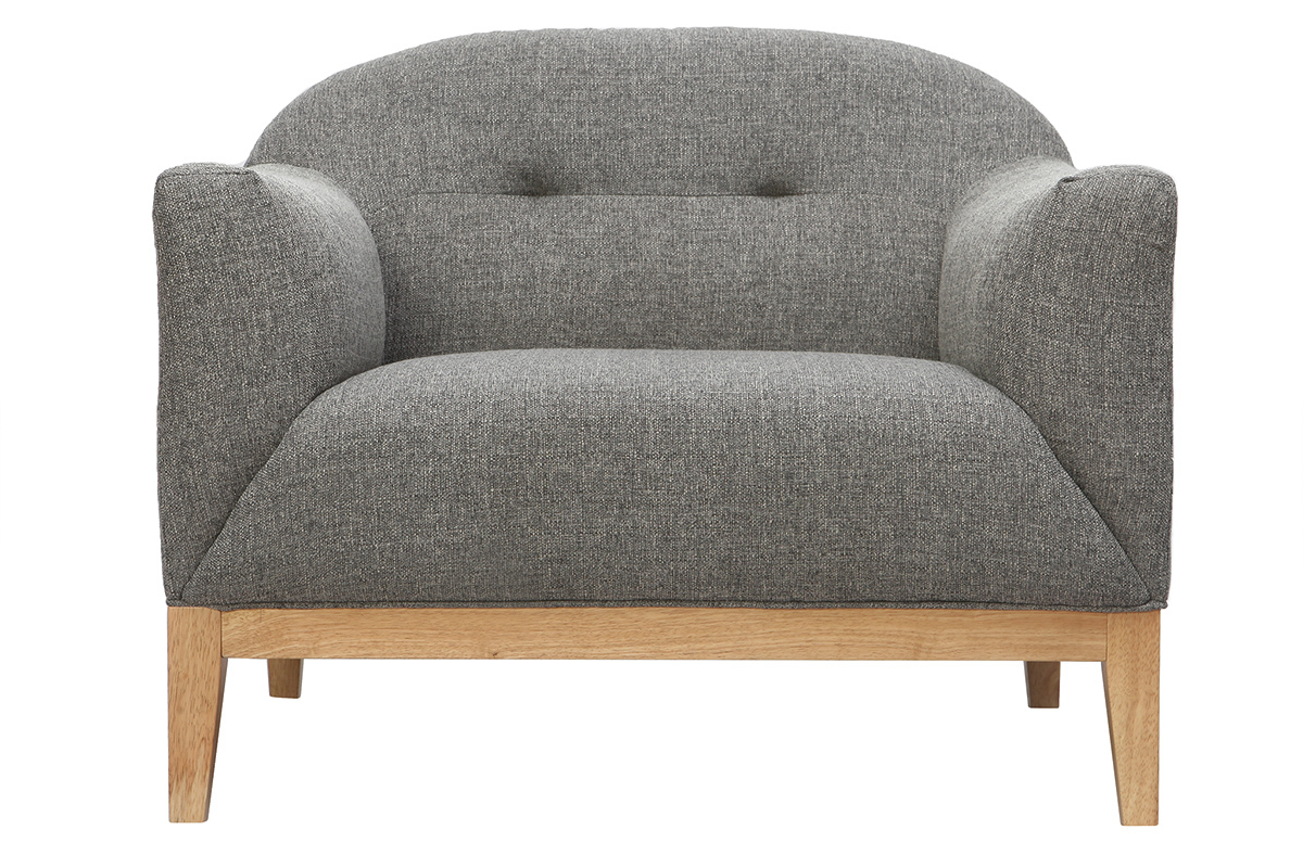 Fauteuil scandinave gris et bois MARY