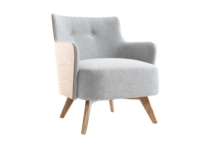 Fauteuil scandinave gris perle pieds bois VALMY