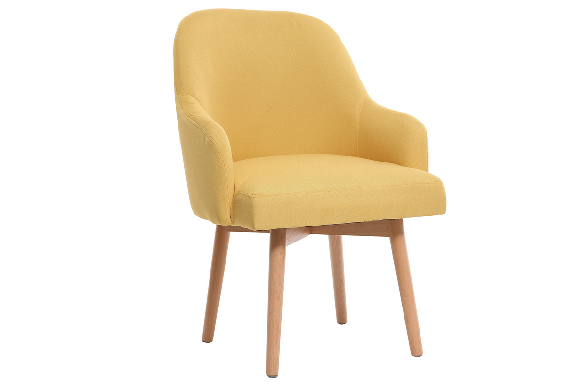 Fauteuil scandinave jaune et bois clair MONA