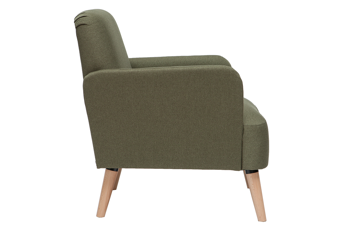 Fauteuil scandinave kaki et bois clair ISKO