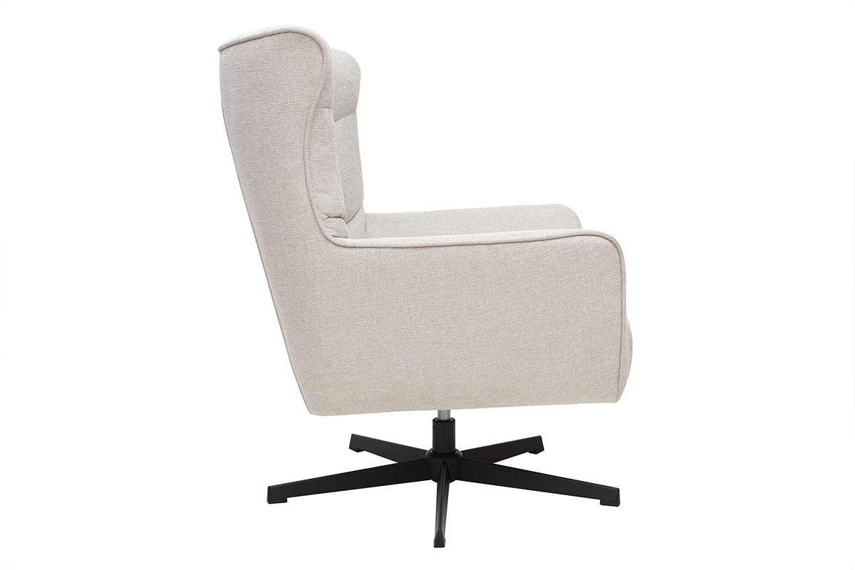 Fauteuil scandinave pivotant en tissu effet velours textur beige et mtal AVERY