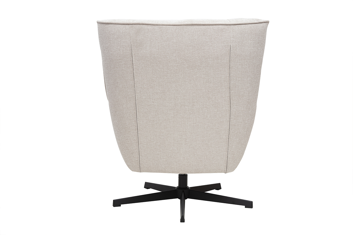 Fauteuil scandinave pivotant en tissu effet velours textur beige et mtal AVERY