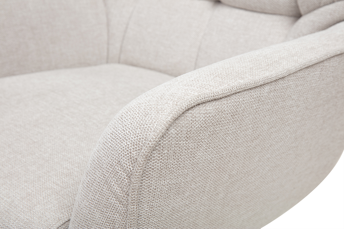 Fauteuil scandinave pivotant en tissu effet velours textur beige et mtal AVERY