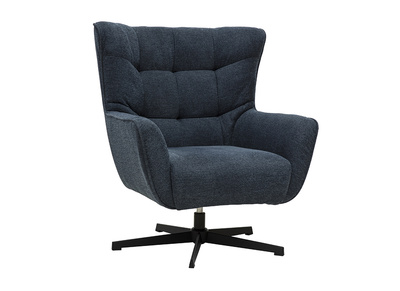 Fauteuil scandinave pivotant en tissu effet velours texturé bleu foncé et métal AVERY