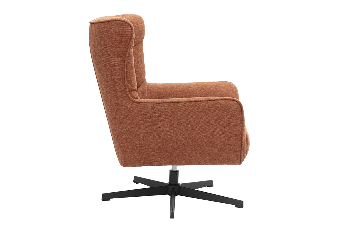 Fauteuil scandinave pivotant en tissu effet velours textur terre brle et mtal AVERY
