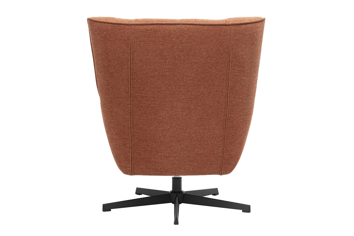 Fauteuil scandinave pivotant en tissu effet velours textur terre brle et mtal AVERY