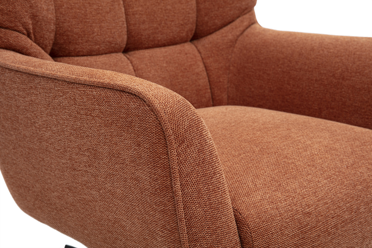 Fauteuil scandinave pivotant en tissu effet velours textur terre brle et mtal AVERY