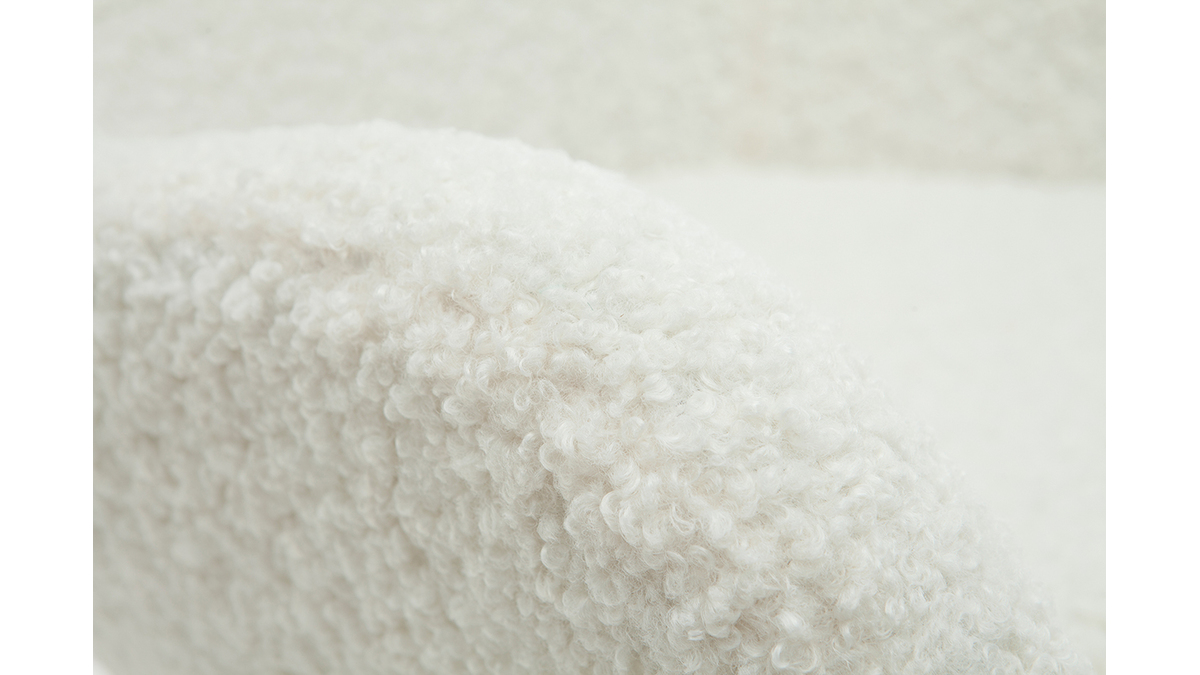 Fauteuil scandinave tissu blanc effet peau de mouton et bois ESKUA