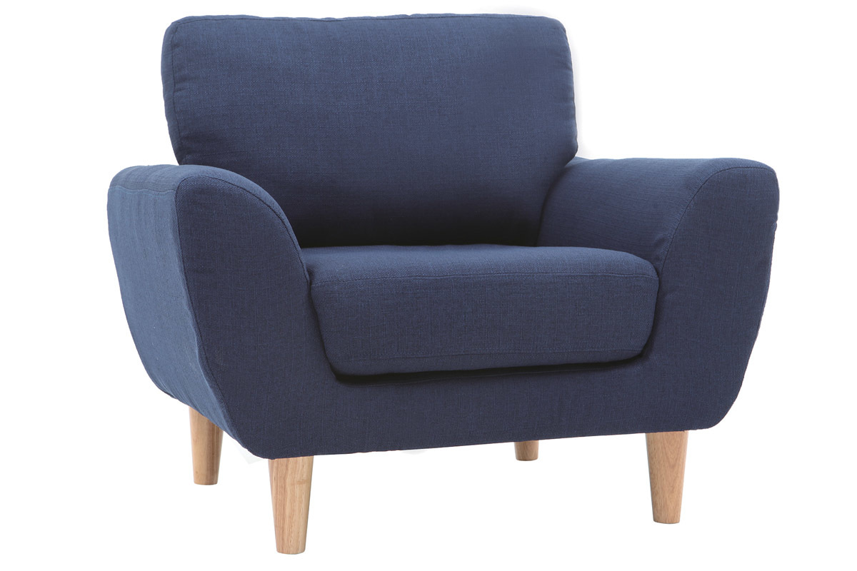 Fauteuil scandinave tissu bleu fonc� ALICE