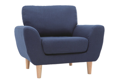 Fauteuil scandinave tissu bleu fonc&eacute; ALICE
