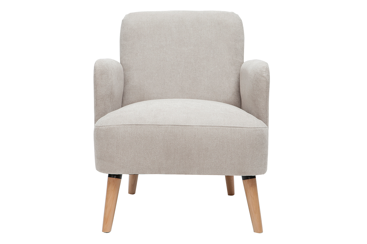 Fauteuil scandinave tissu effet velours gr�ge  et bois clair ISKO