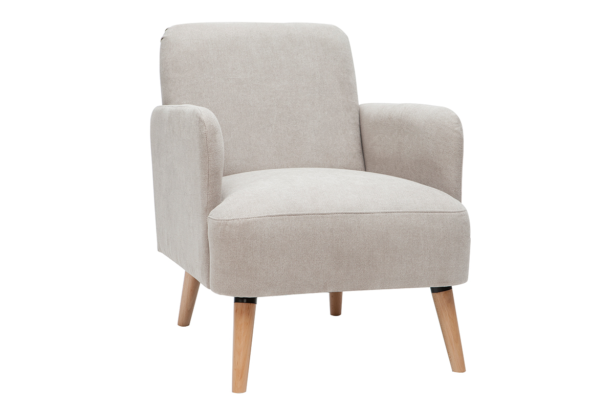 Fauteuil scandinave tissu effet velours gr�ge  et bois clair ISKO