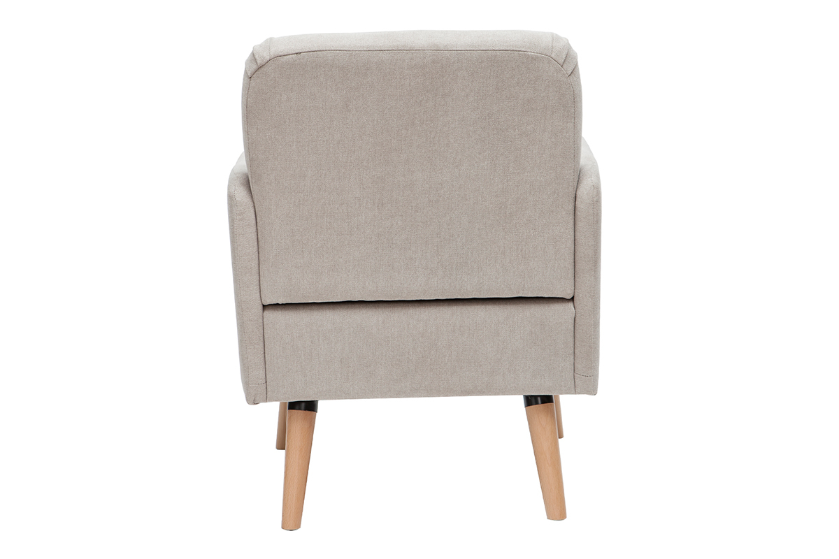 Fauteuil scandinave tissu effet velours gr�ge  et bois clair ISKO