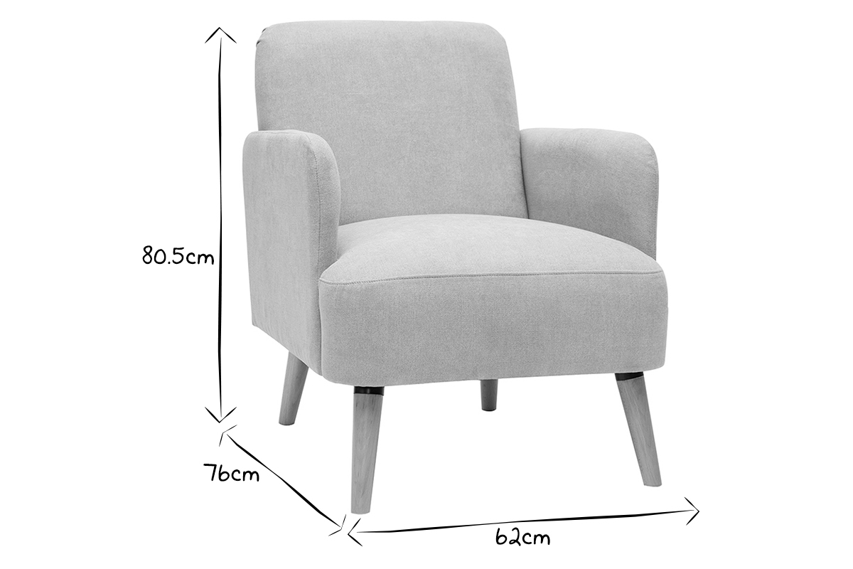 Fauteuil scandinave tissu effet velours gr�ge  et bois clair ISKO