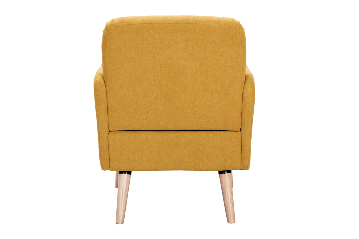 Fauteuil scandinave tissu effet velours jaune moutarde et bois clair ISKO