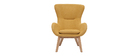 Fauteuil scandinave tissu effet velours jaune moutarde et bois ESKUA