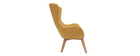 Fauteuil scandinave tissu effet velours jaune moutarde et bois ESKUA