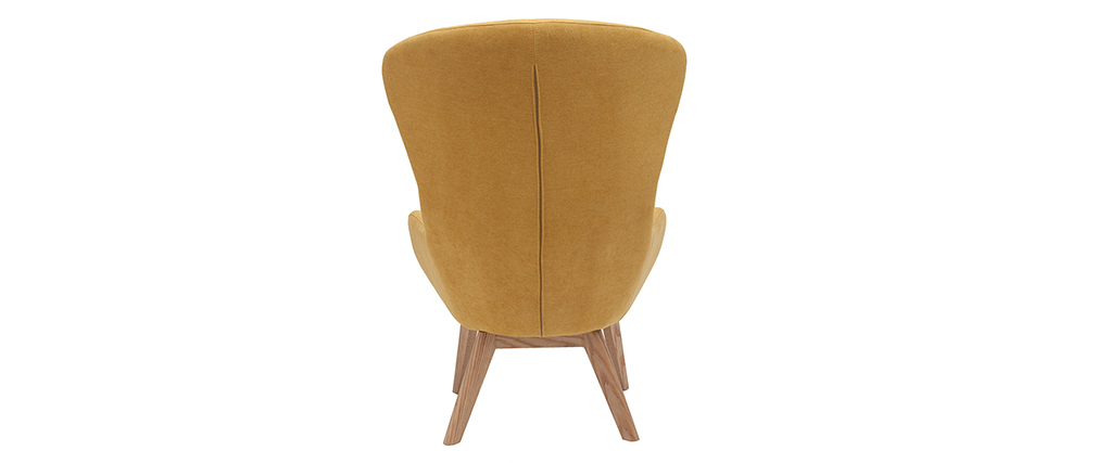 Fauteuil scandinave tissu effet velours jaune moutarde et bois ESKUA