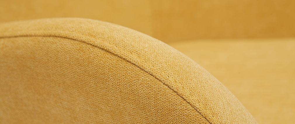 Fauteuil scandinave tissu effet velours jaune moutarde et bois ESKUA