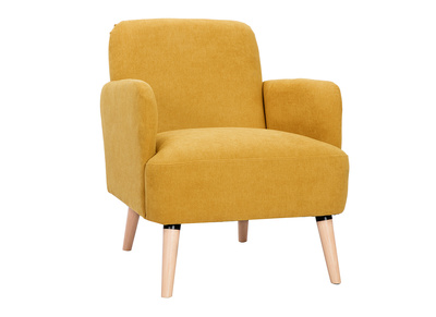 Fauteuil scandinave tissu effet velours jaune moutarde et bois ISKO - Miliboo & St&eacute;phane Plaza