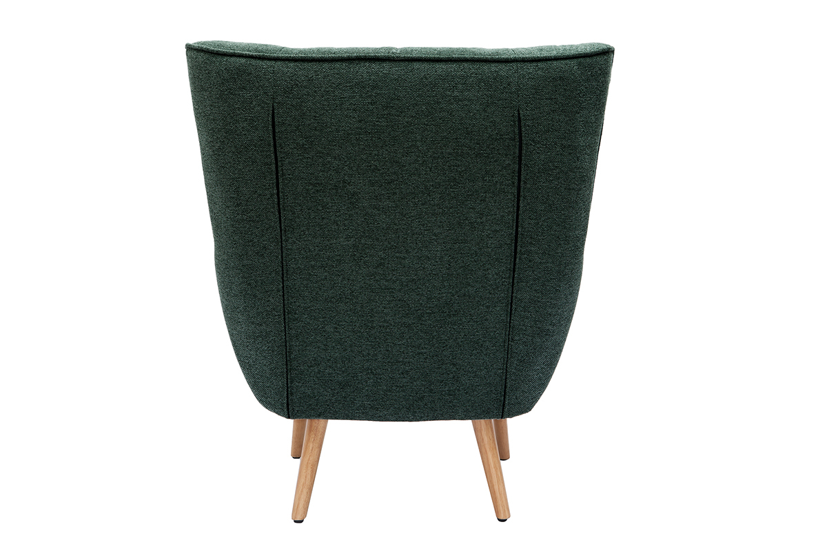 Fauteuil scandinave tissu effet velours texturé vert foncé et bois clair AVERY