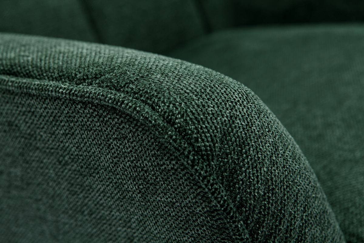 Fauteuil scandinave tissu effet velours texturé vert foncé et bois clair AVERY