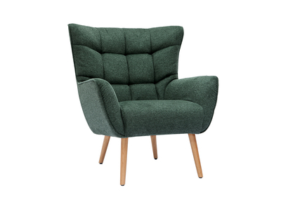 Fauteuil scandinave tissu effet velours texturé vert foncé et bois clair AVERY
