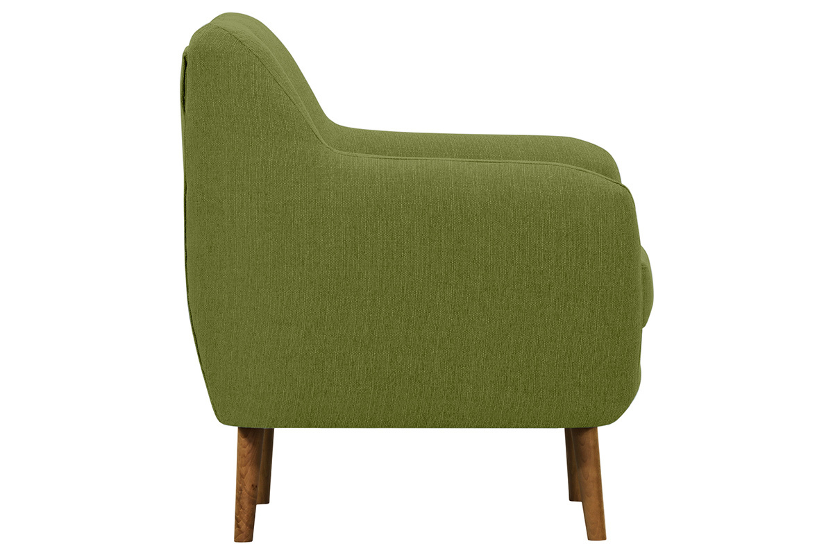 Fauteuil scandinave tissu vert pieds bois clair OLAF