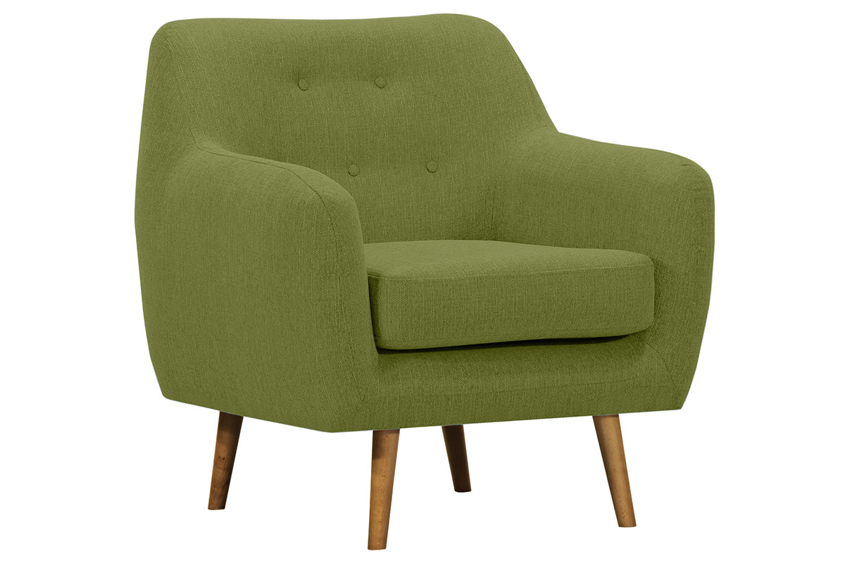 Fauteuil scandinave tissu vert pieds bois clair OLAF