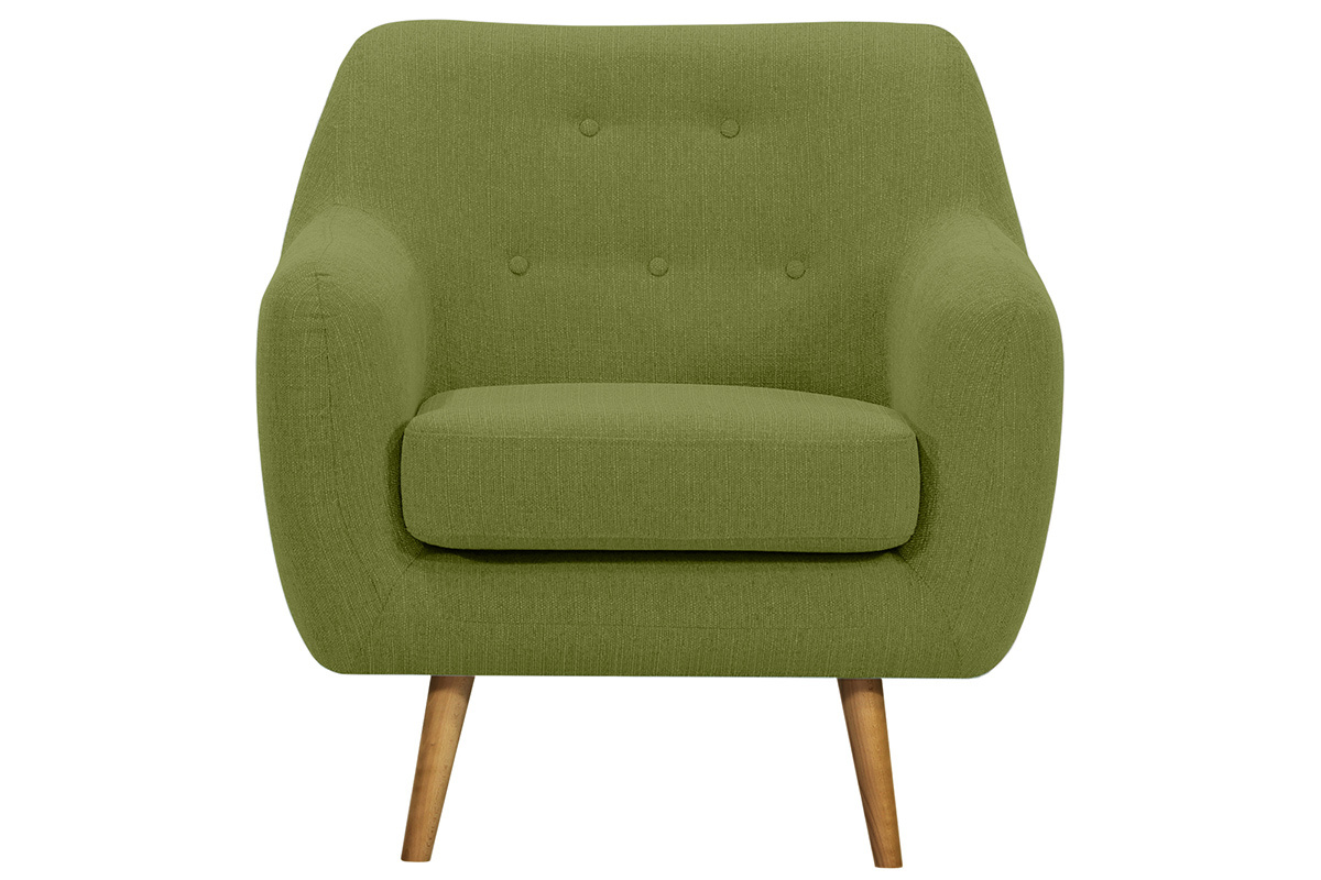 Fauteuil scandinave tissu vert pieds bois clair OLAF