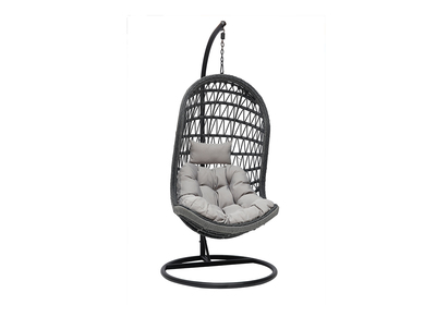 Fauteuil suspendu int&eacute;rieur/ext&eacute;rieur en corde grise et m&eacute;tal BAIA