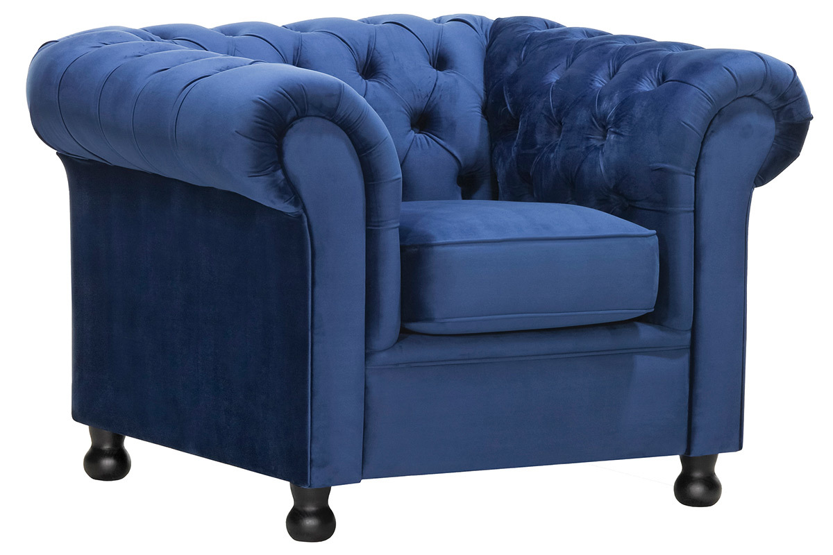 Fauteuil velours bleu fonc� CHESTERFIELD