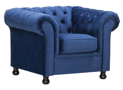 Fauteuil velours bleu fonc&eacute; CHESTERFIELD