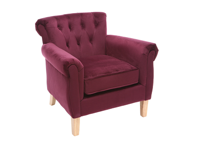 Fauteuil velours bordeaux bois clair MAJESTIC