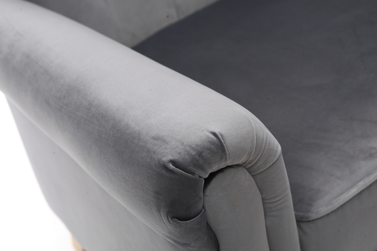 Fauteuil velours gris fonc� bois clair MAJESTIC