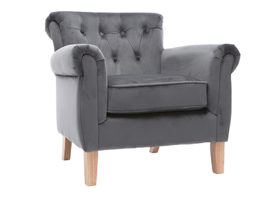 Fauteuil velours gris fonc&eacute; bois clair MAJESTIC