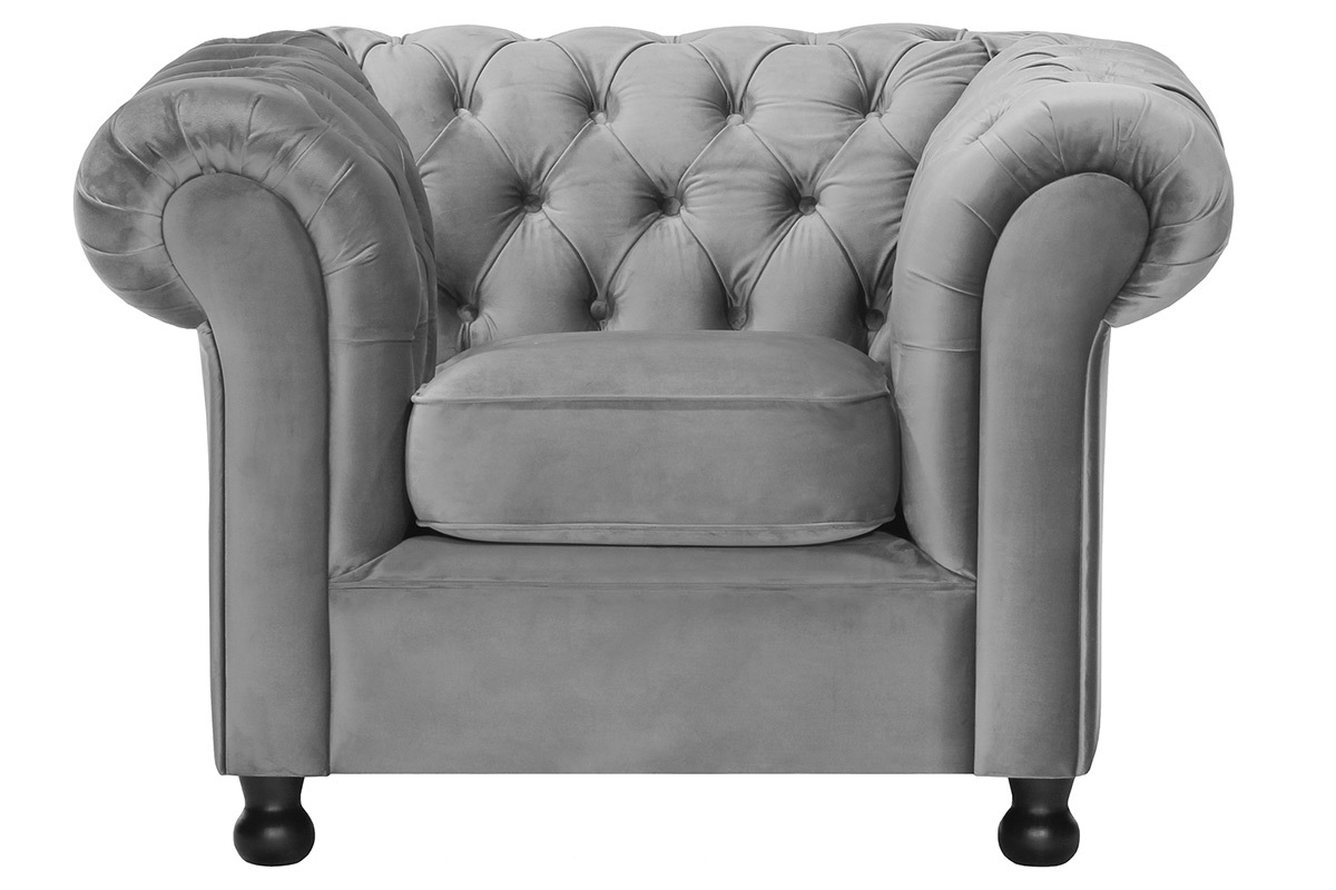 Fauteuil velours gris fonc� CHESTERFIELD