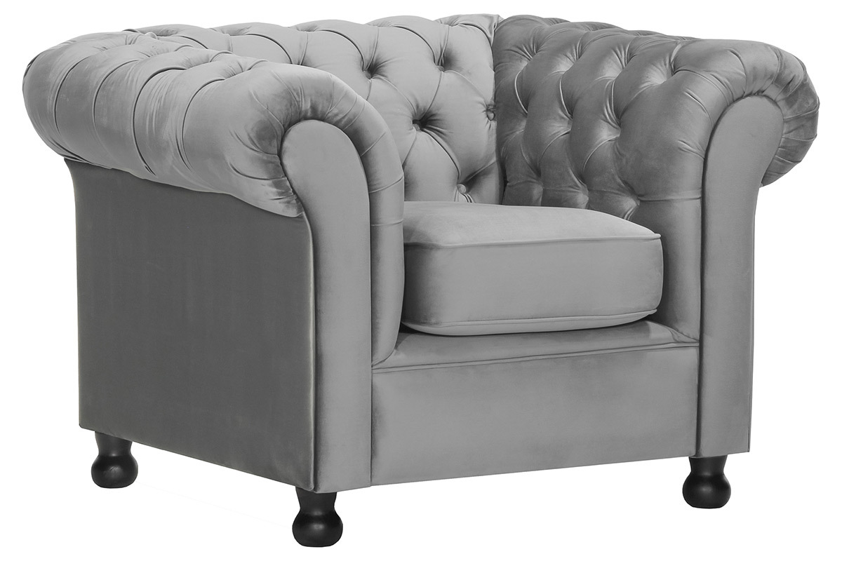 Fauteuil velours gris fonc� CHESTERFIELD