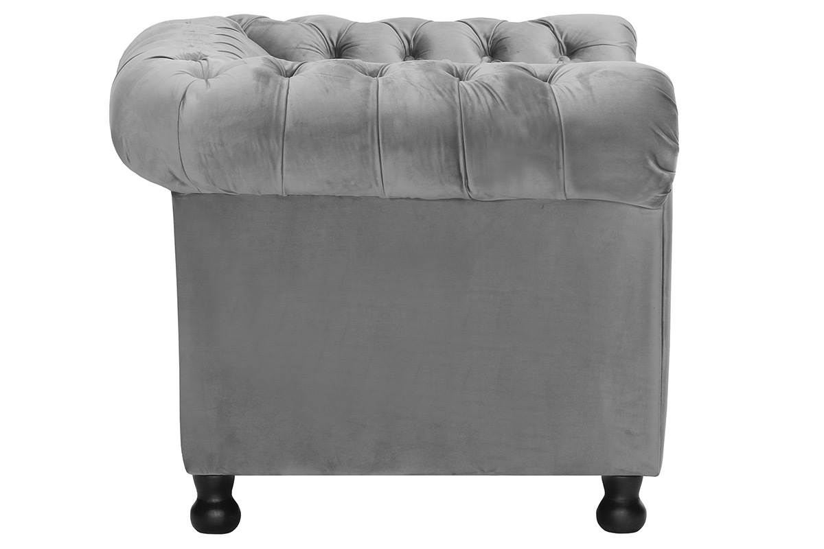 Fauteuil velours gris fonc� CHESTERFIELD