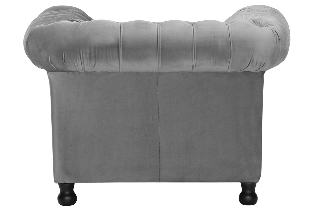 Fauteuil velours gris fonc� CHESTERFIELD