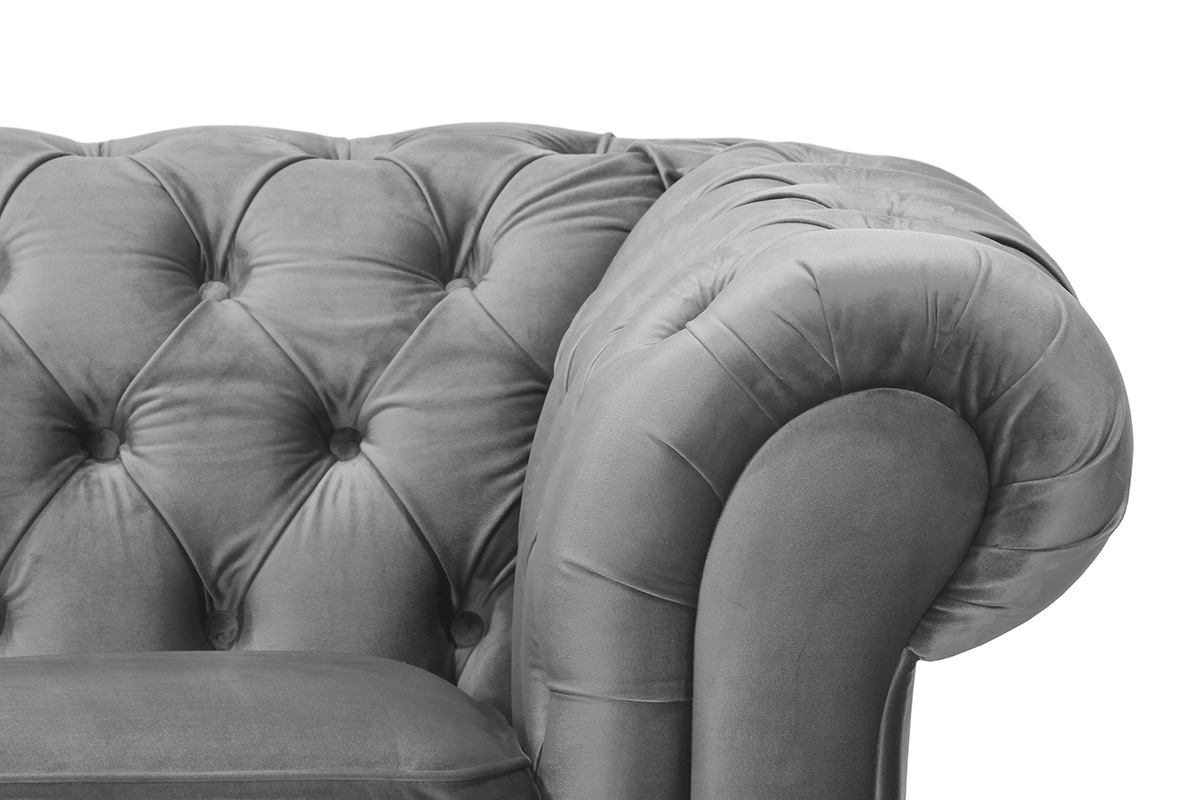 Fauteuil velours gris fonc� CHESTERFIELD