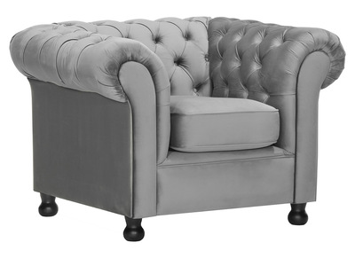 Fauteuil velours gris fonc&eacute; CHESTERFIELD