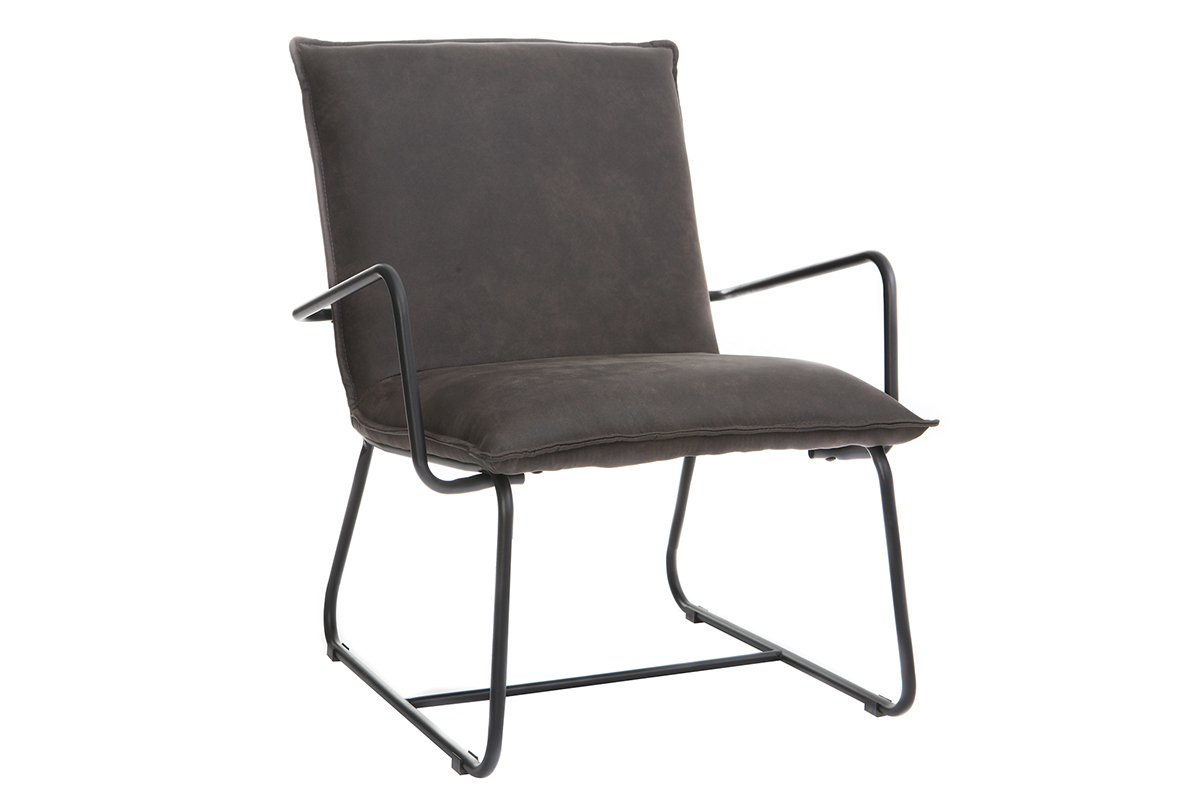 Fauteuil vintage gris anthracite et structure m�tal noir MERCY
