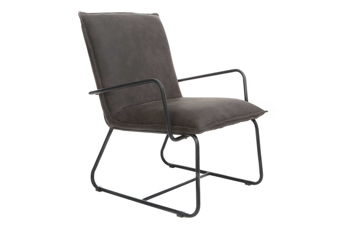 Fauteuil vintage gris anthracite et structure m�tal noir MERCY