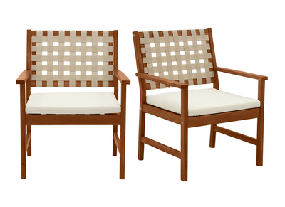 Fauteuils de jardin en bois massif avec coussin blanc et sangles beiges (lot de 2) SANTANA