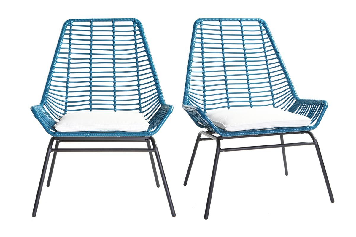 Fauteuils de jardin en fils de r�sine bleu canard (lot de 2) TANGO