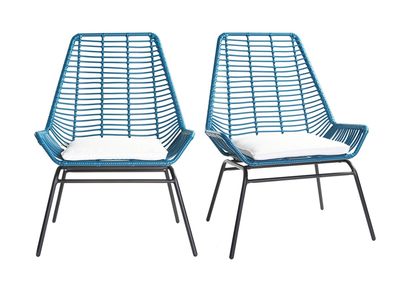 Fauteuils de jardin en fils de r&eacute;sine bleu canard - lot de 2 TANGO